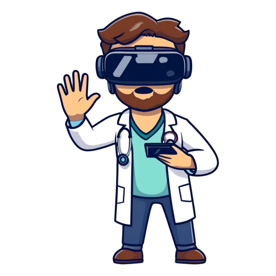male doctor with brown beard and hair using virtual reality technology sticker