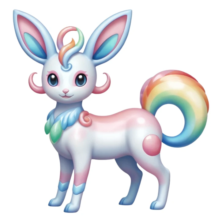 Pearlescent Milky-White Opalescent Rainbow-Tinted Soft-Glowing Celestial Sylveon-Milotic-Cresselia-Fakémon-creature (full body) sticker