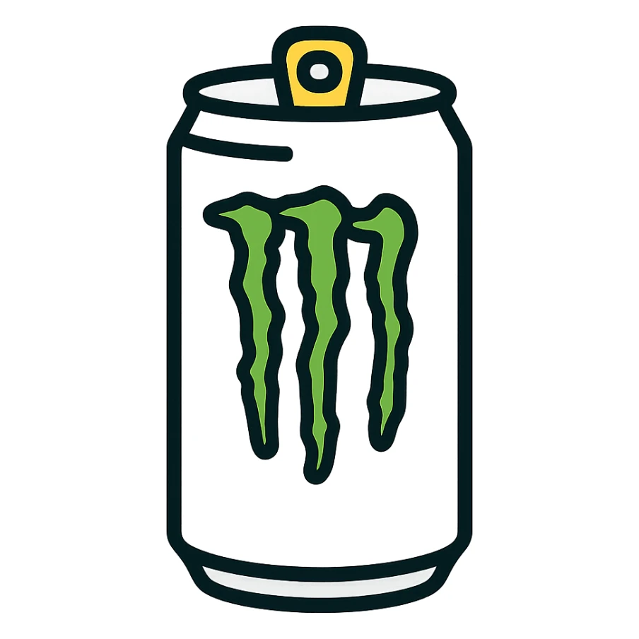 white Monster Energy can with stylized energetic M logo, modern and dynamic look sticker