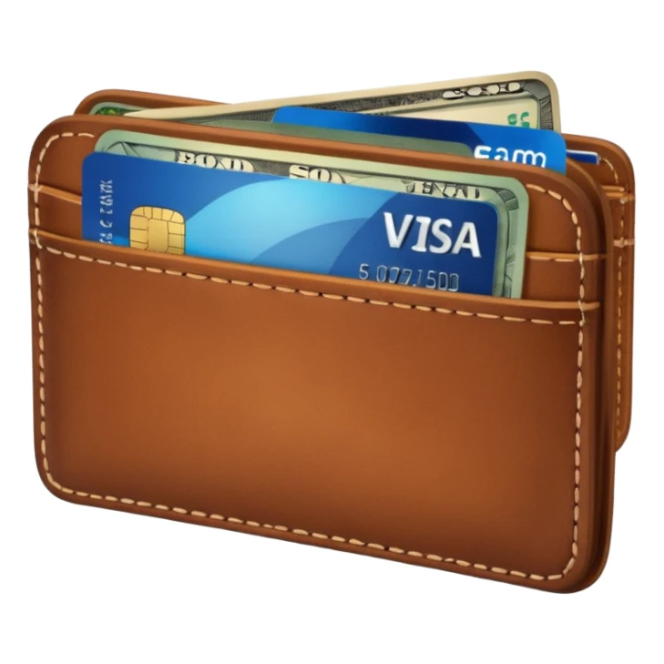 portefeuille marron avec quelques billets et carte bancaire sticker