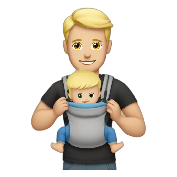 Blonde man wearing a baby in a baby carrier sticker