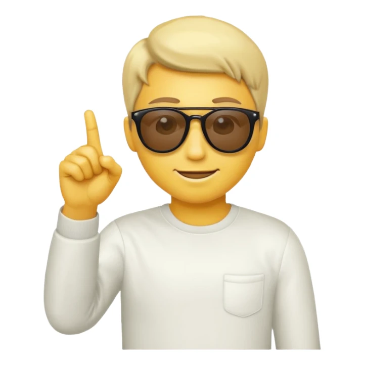Create a yellow emoji of a guy wearing sunglasses pointing his index finger at the screen sticker