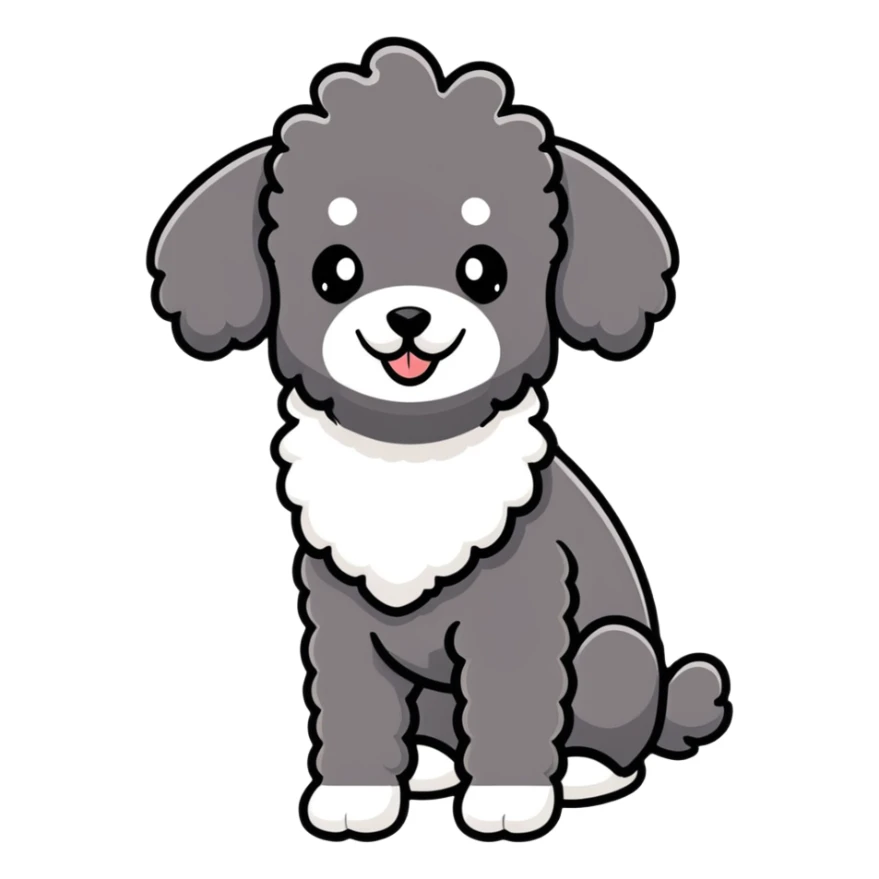 cute black french poodle with classic poodle pompoms sticker