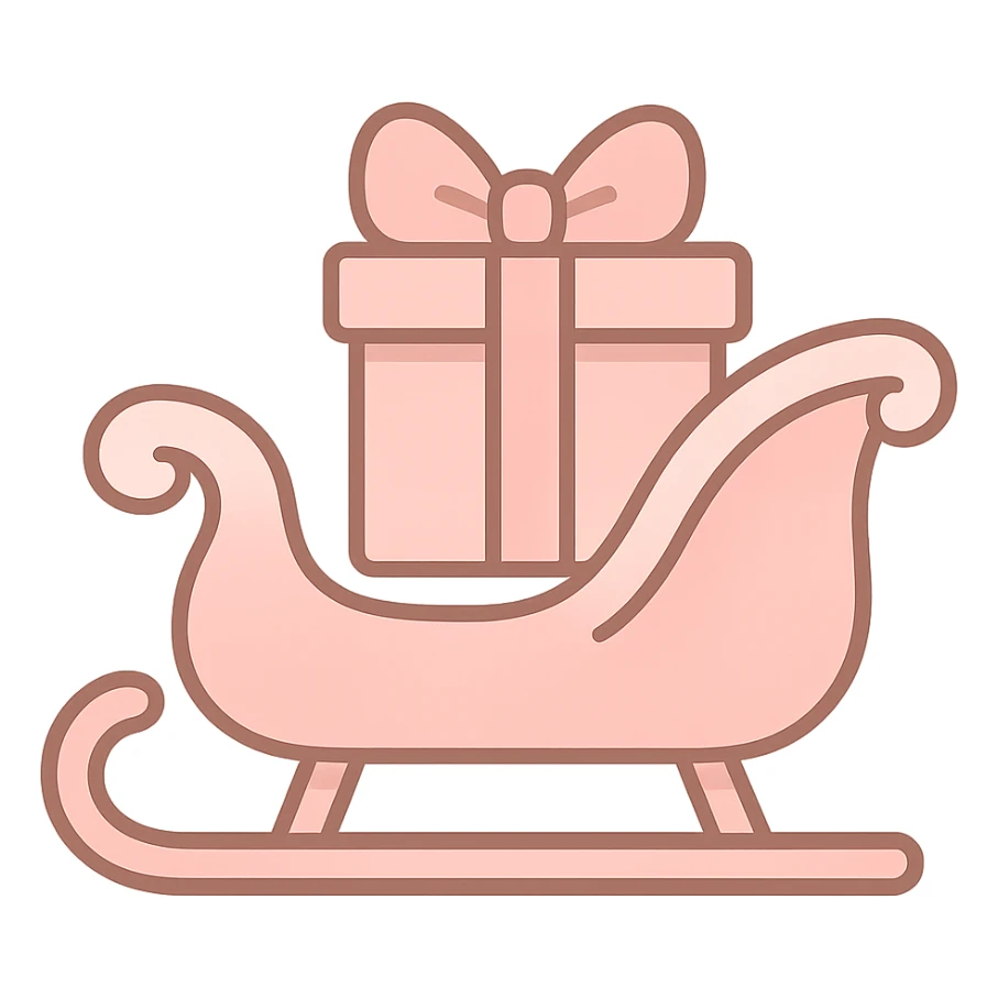 light pink Christmas sleigh with gift box decorations, minimalist style sticker