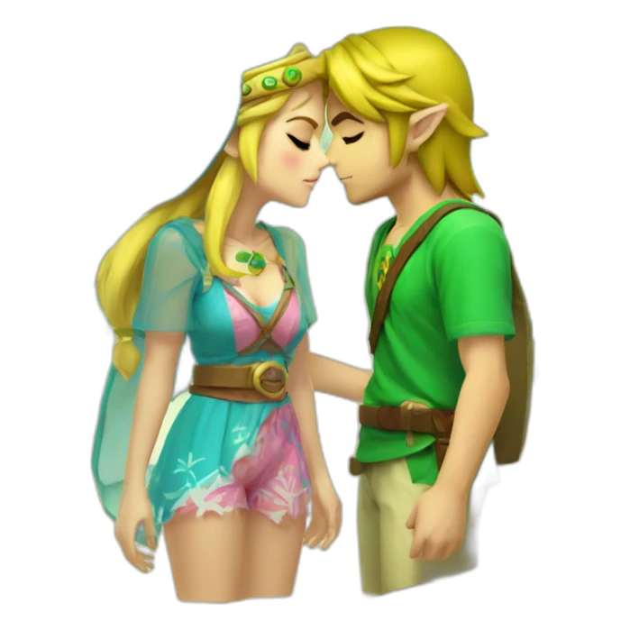 Zelda and link kiss love with beach clothes sticker