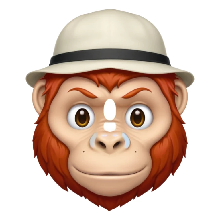 red haired gorilla head with white hat, apple style emoji, no text, slightly different expression sticker
