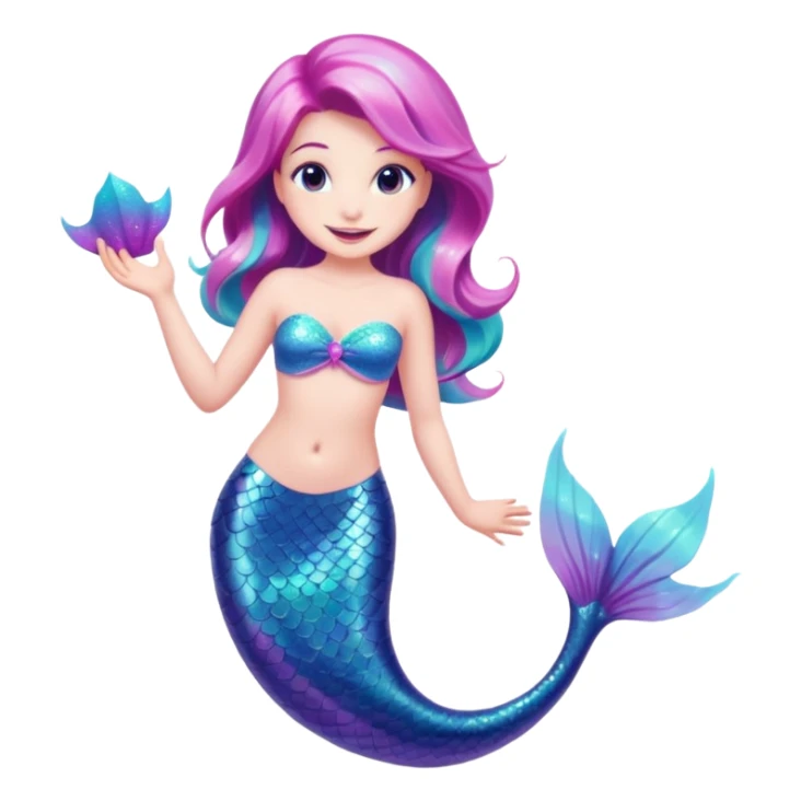 mermaid with a pastel pink, purple, and turquoise glitter tail, cheerful expression sticker
