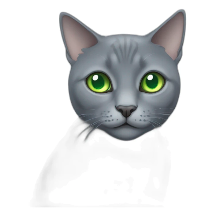 round faced grey russian blue cat with green eyes with big pupils and fat sticker