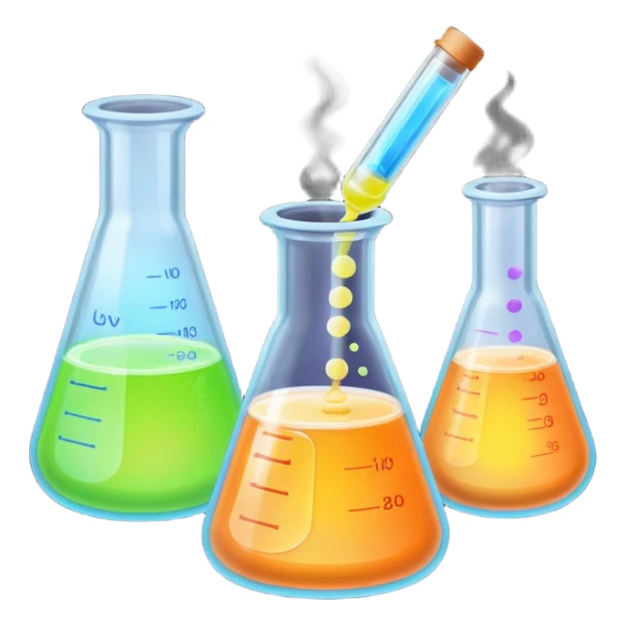 hi-lighters uv light glowibg formula in beaker/ test tube and baking soda in lab sticker