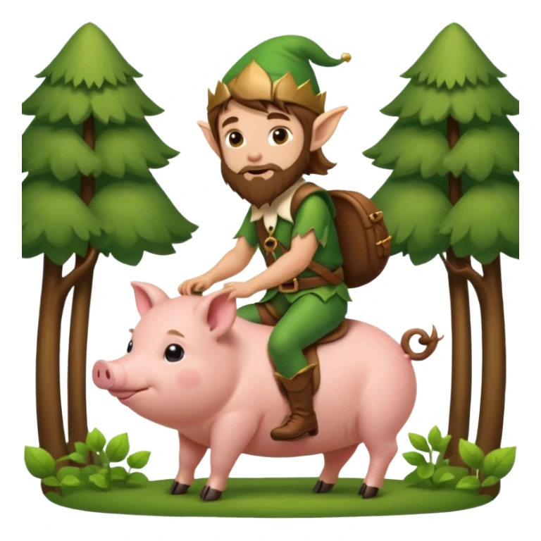 tiny forest elf man long brown hair beard riding baby pig sticker
