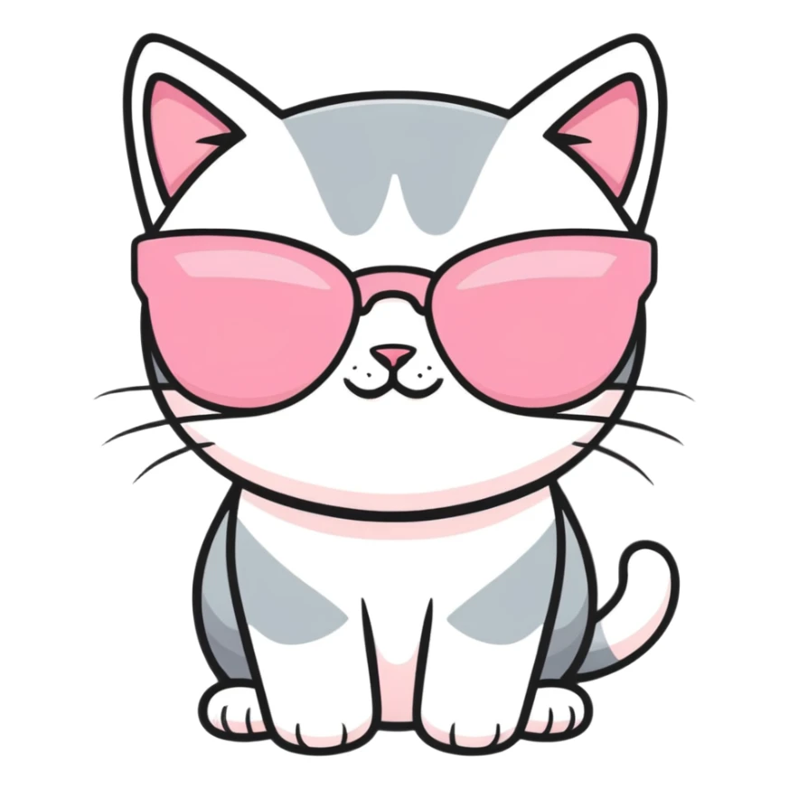 grey and white cat wearing pink sunglasses  sticker
