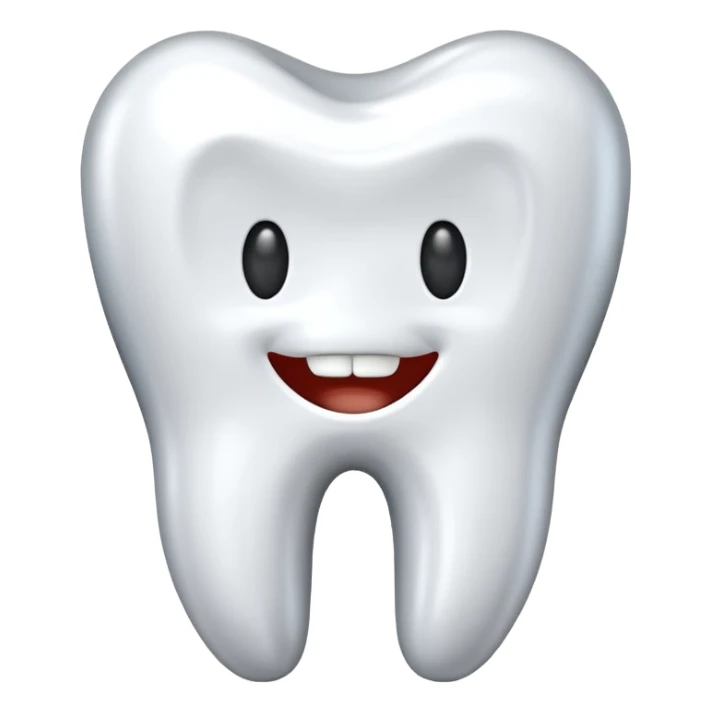 human tooth emoji, smooth chrome ceramic-metal texture, clean medical luxury aesthetic, isolated on white, no face sticker