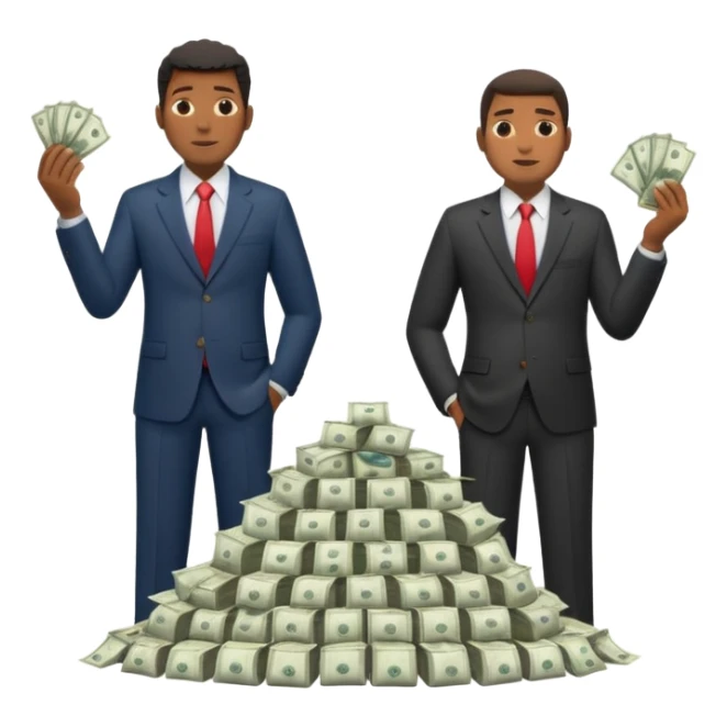 deux cheffe d'entreprise noir, un en train de compter sa montagne de billet et le deuxième derrière lui  poche vide pas d'argent  sticker