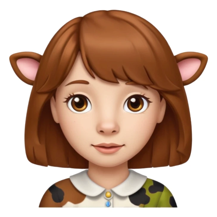 Make a cute girl brown cow with a brown wig and brown eyes sticker