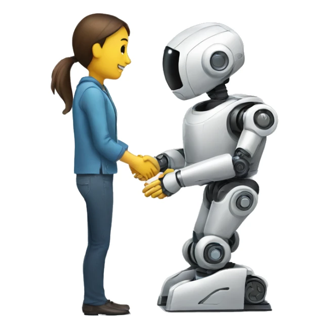 a person shaking the hand of a robot sticker