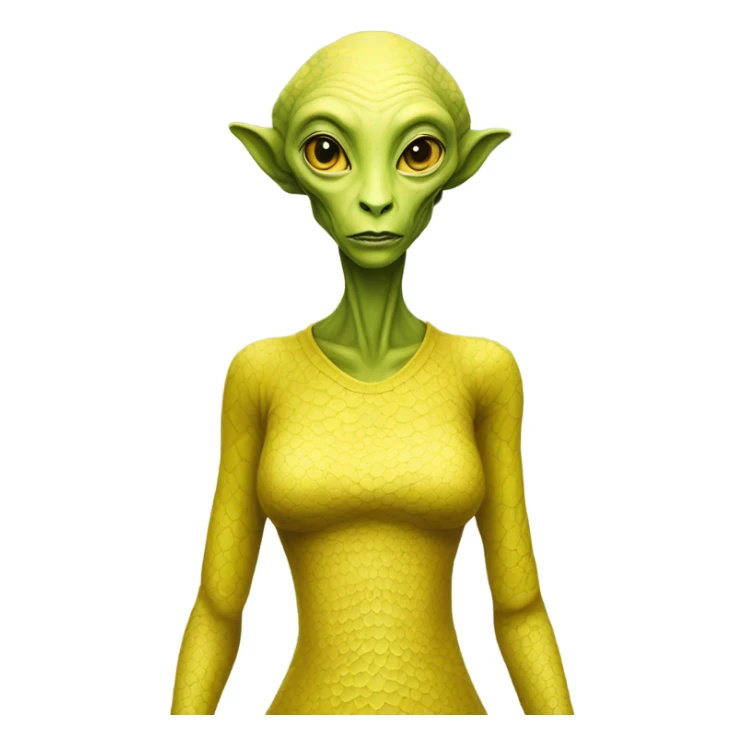 a reptilian alien woman full body, in jellow dress sticker