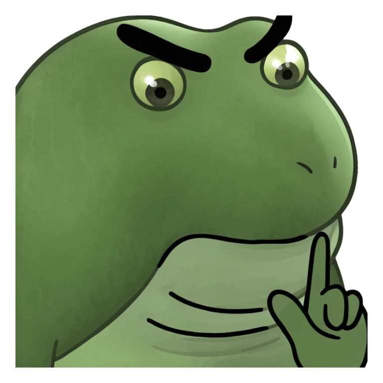 Eyes closed with one eyebrow raised with finger bent over mouth as if eating  sticker