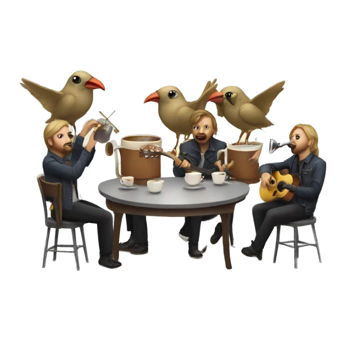 Music band with birds drinking coffee sticker