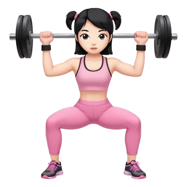 black hair asian girl lifting weights in light pink  sticker