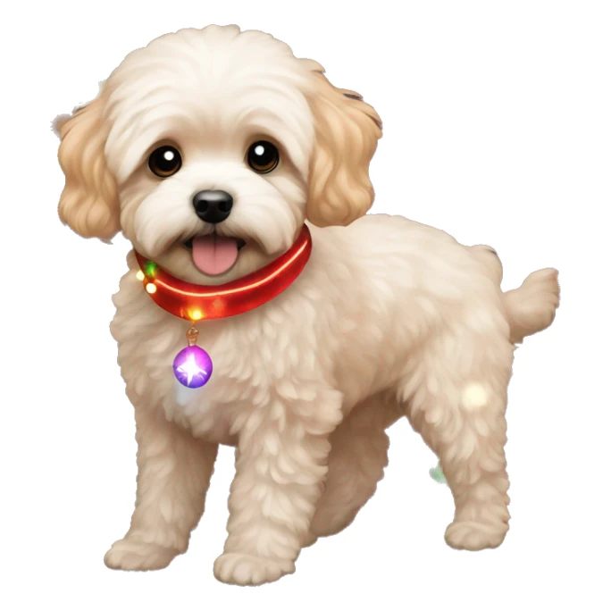 Red maltipoo with Christmas lights decorated around its neck sticker