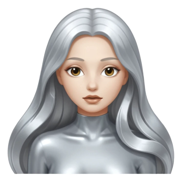abstract sensual skinny body silhouette, liquid silver chrome, smooth curves,chrome silver long hair, chrome metallic silver full face  and body, sensual poses sticker