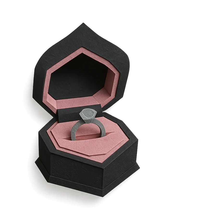 BLACKPINK-inspired gothic ring box, no hearts, layered and elegant, black and pink sticker