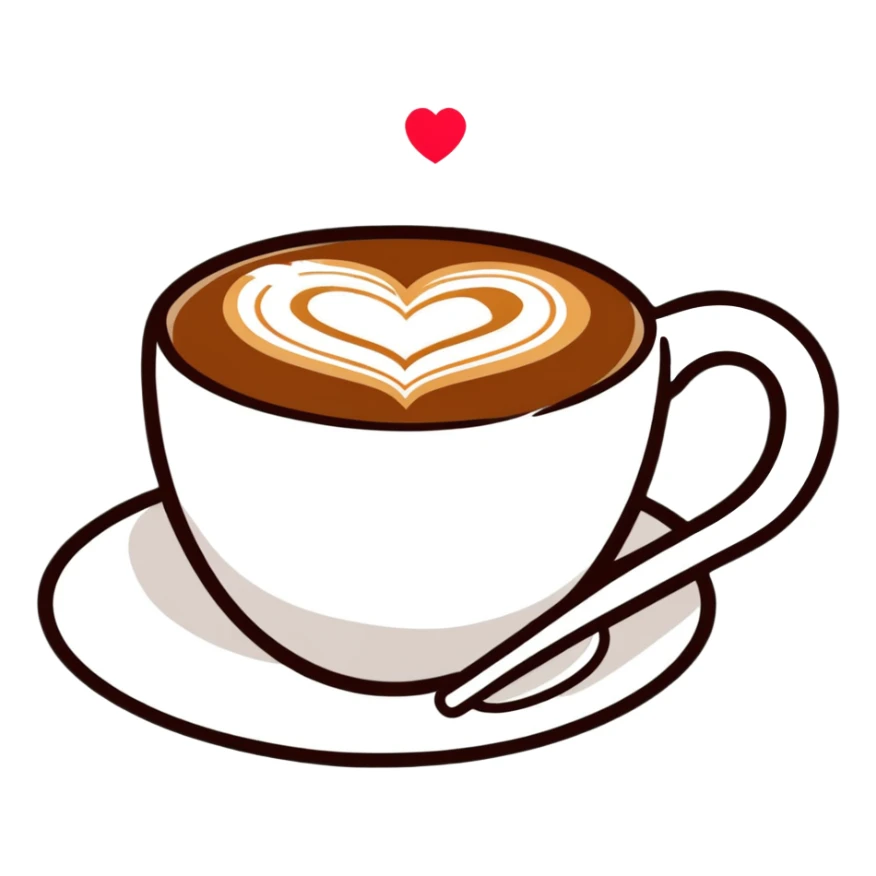 cappuccino in a white cup with heart latte art sticker