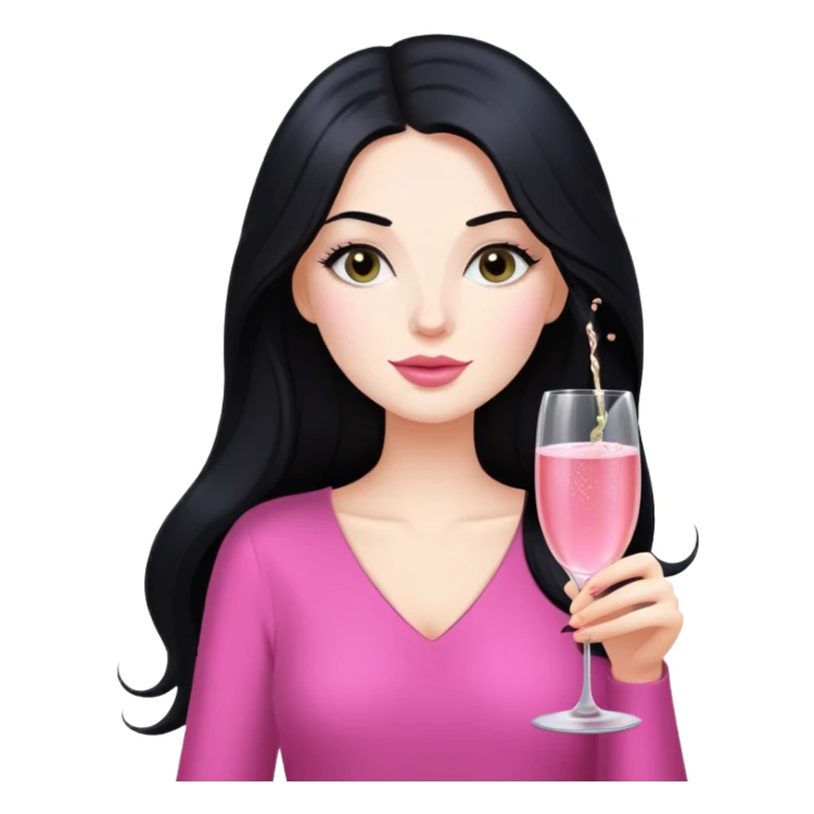 Pretty white lady with long black hair drinking pink champagne sticker