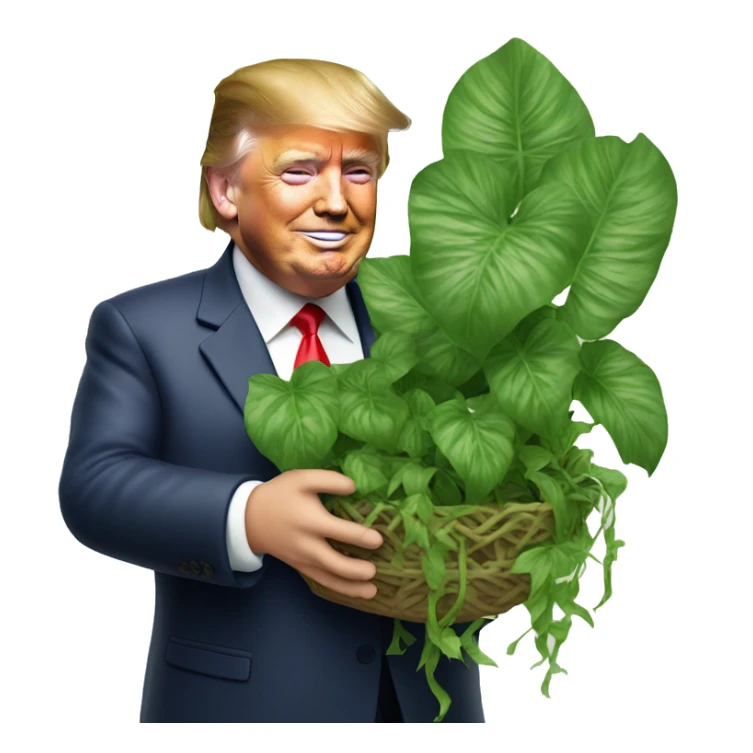 Donald trump holding pothos plate with long vines sticker