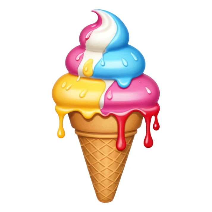 A cute ice cream cone with colorful scoops melting in the sun. sticker