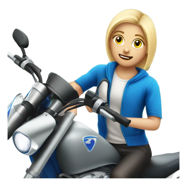 Adolescente rubia con ojo azules en moto deportiva  sticker