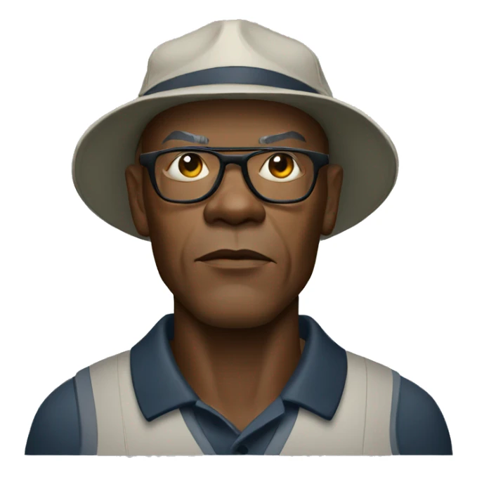 bald samuel l jackson serious wearing golf hat sticker