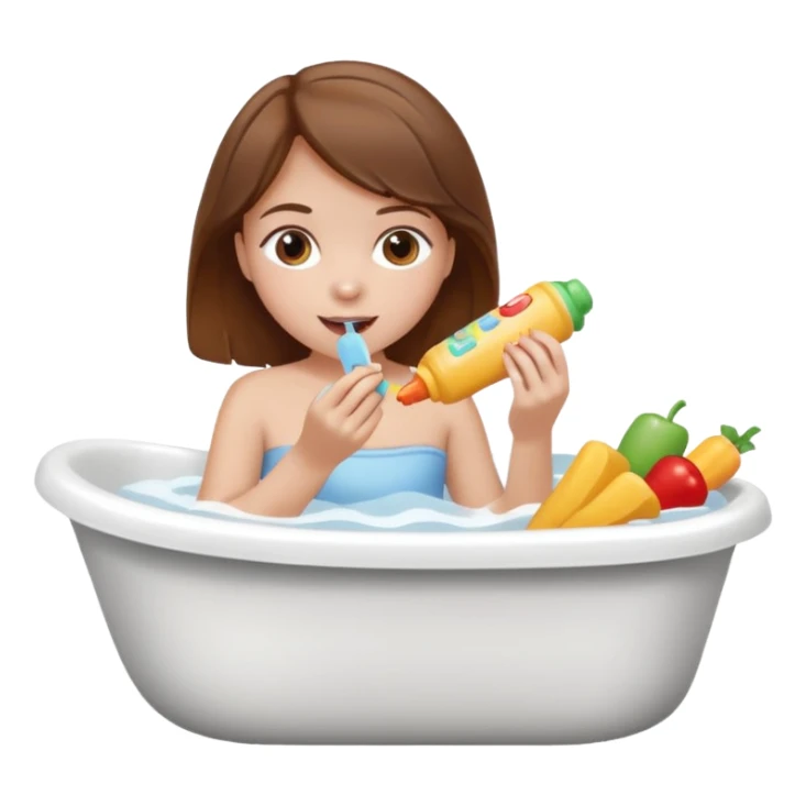 bath, food, toys, brown hair girl sticker
