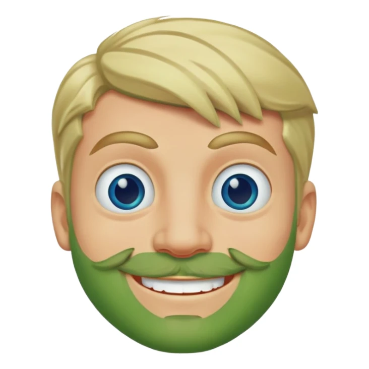 Can you create a Pepe with blond haur and a blond goatee men beard. Let the Skin of the Pepe still in green. give him a smile, blue, but reddened eyes eyes.  sticker