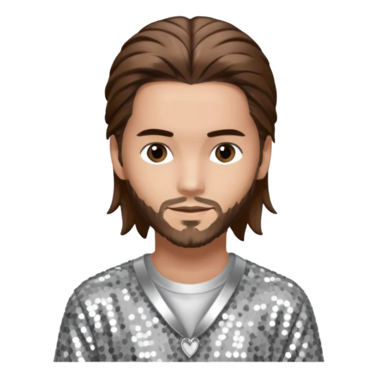 Tom Kaulitz from Tokio Hotel with long brown hair, silver sequin outfit  sticker