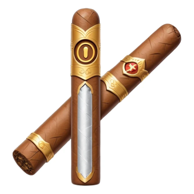 Emoji-style cigar icon, dark brown wrapper, subtle smoke, minimalistic, clean silhouette, metal details sticker