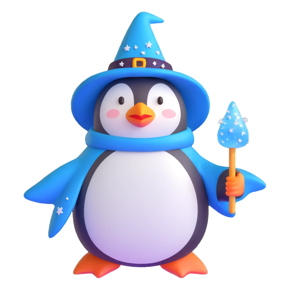 penguin wizard with ice crystals and frost magic sticker