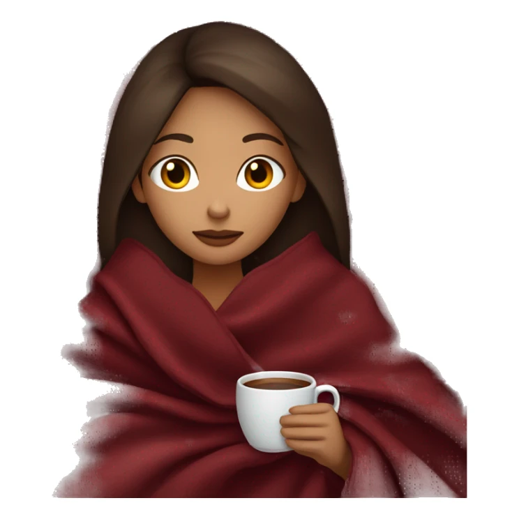 Brunette girl inside a maroon blanket sipping coffee eyes closed sticker