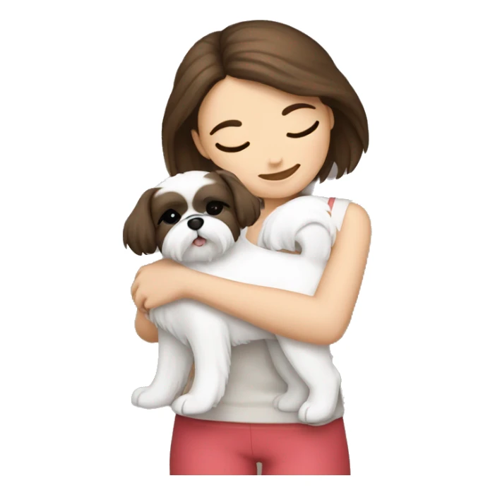 Brunette girl hugging her white Shih tzu sticker