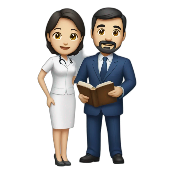 husband middle aged executive classic dark hair thin beard wearing dark blue business suit and bible, with wife filipina nurse age 55 dark hair sticker