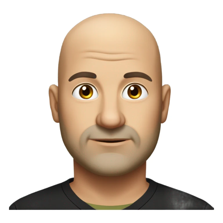 A slightly overweight middle-aged Italian man with olive-toned skin with bald hair and no facial hair. He is wearing a sleek black smart shirt, casually unbuttoned at the top. sticker