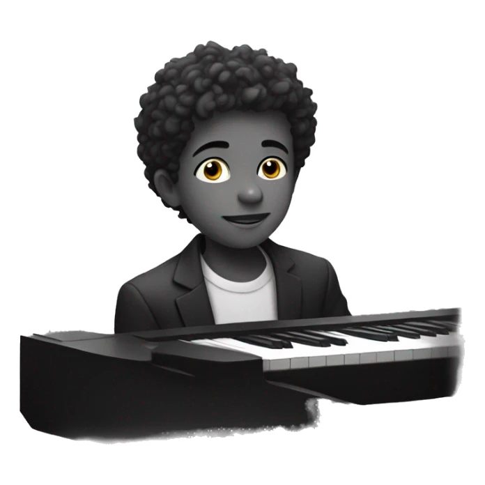 monochrome portrait of a boy, him playing piano sticker