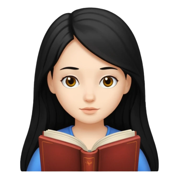 Girl black long hair reading book sticker