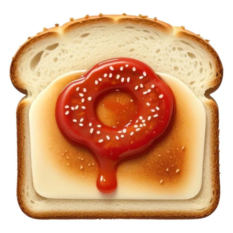 slice of bread with with a line  of tomatoe sauce on top sticker