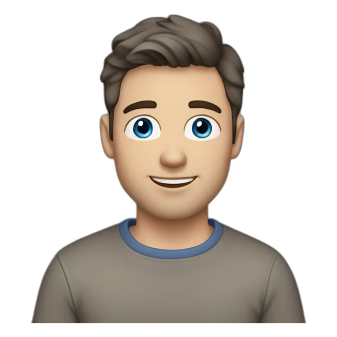 white guy, 30 years old, dark hair, medium height, blue eyes, wearing a grey pullover, gray chinos and brown chelsea pants sticker