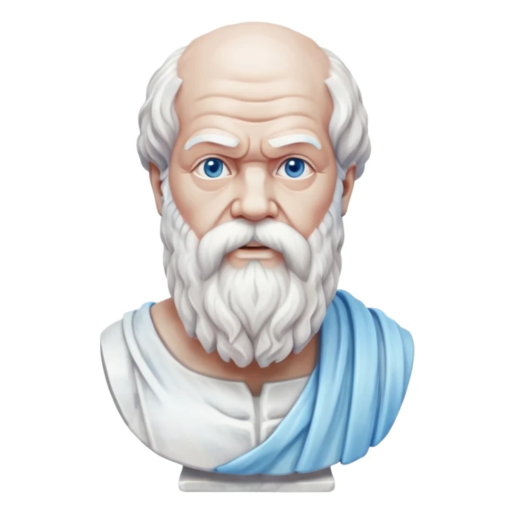 marble statue of Socrates with beard and wise expression, classical Greek philosopher bust, soft pastel colors in light pink and blue tones sticker