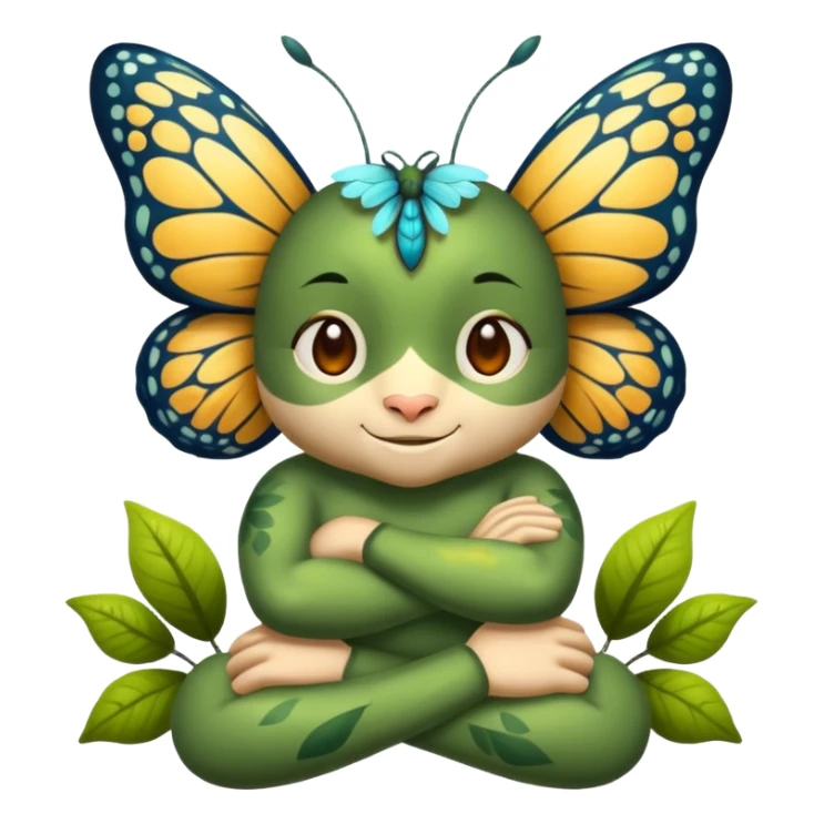 forest spirit character arms crossed confident smirk butterflies around sticker