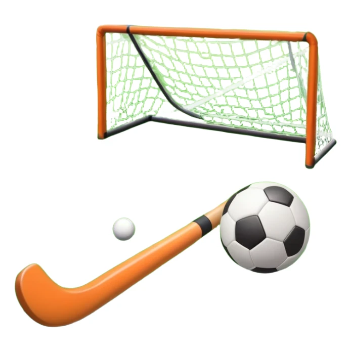 A field hockey stick and ball on a vibrant green grass field, with goalposts and clear field markings in the background. The scene emphasizes the bright, lush grass, highlighting the fast-paced and strategic nature of hockey on a well-maintained pitch. sticker