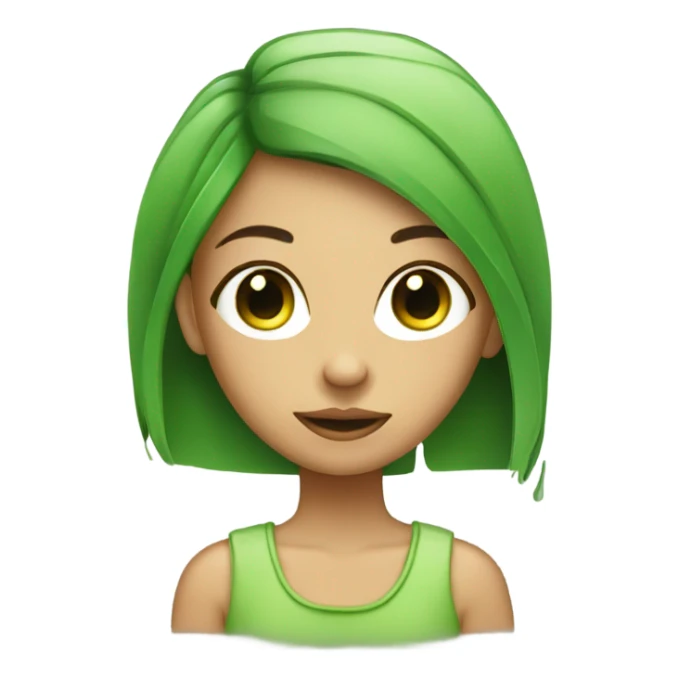 A girl with cucumber on her eyes and green wet hair sticker
