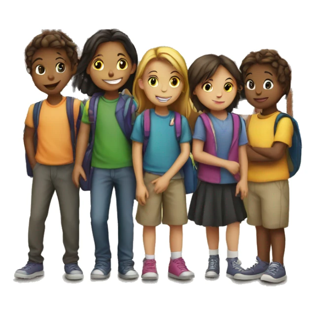 group of children in front of a school sticker
